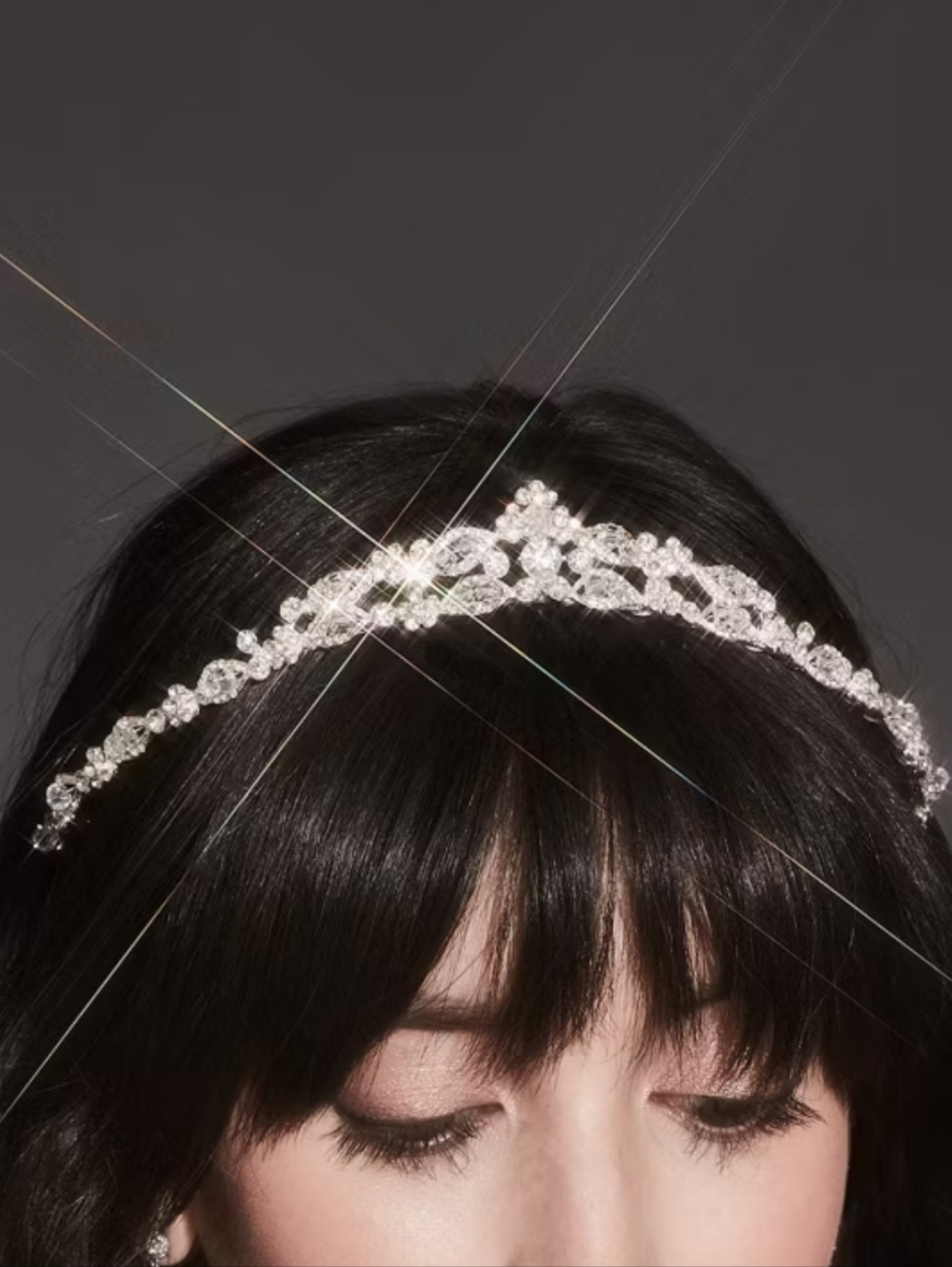 David's Bridal Tiarar Crested Crystal Embellished Head Piece Silver Tone Hair